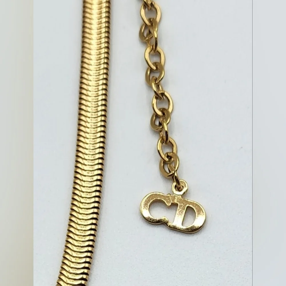 Vintage Christian Dior Gold Plated With Blue Crystal Choker Necklace - Picture 6 of 7